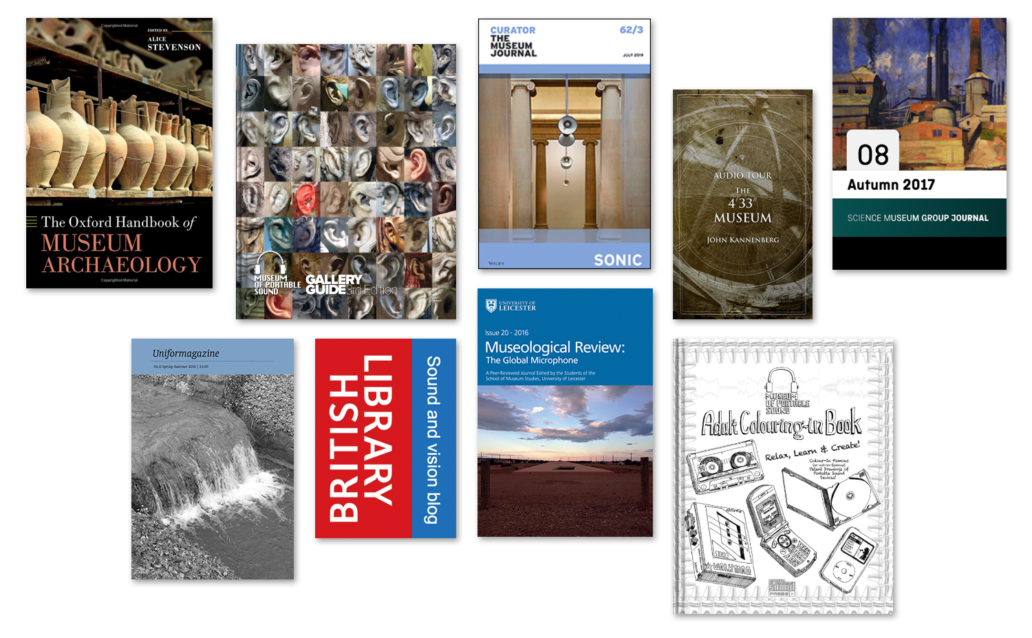 A collection of covers of books, magazines, and journals that have publiched content by our Museum.